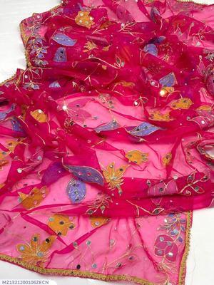 1 Pc Women's Stitched Organza Hand Embroidered Dupatta