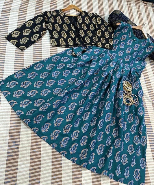 3 Pcs Women's Stitched Katan Silk Printed Frock