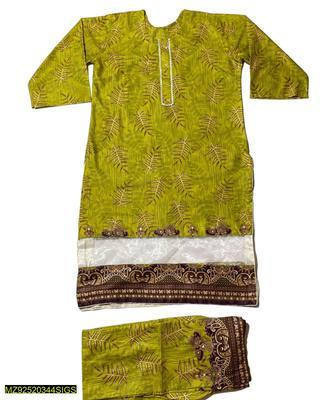 2 Pcs Women's Stitched Lawn Lace Work Shirt And Trouser