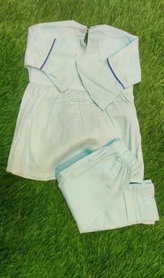 2 Pcs Girl's Cotton Lawn Plain Shirt And Trouser Set