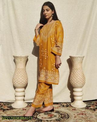 2 Pcs Women Stitched Linen Chunri Suit