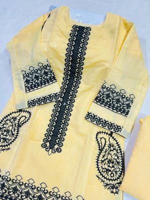 2 Pcs Women's Stitched Paper Cotton Embroidered Shirt And Trouser