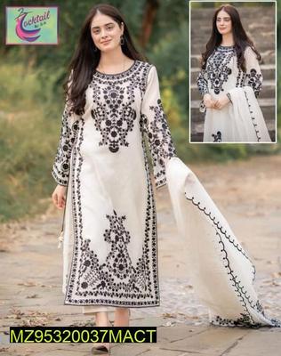 3 Pcs Women's Stitched Organza Embroidered Suit