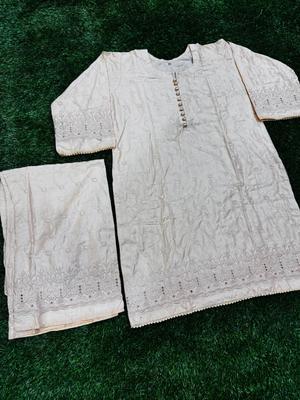 2 Pcs Women's Stitched Chikankari Embroidered Shirt And Trouser