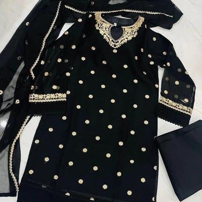 3 Pcs Women's Stitched Chiffon Embroidered Suit