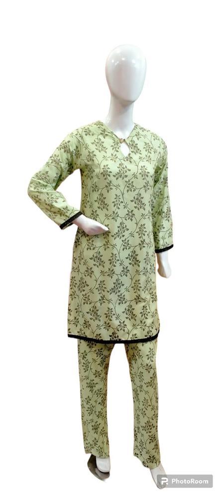 2 Pcs Women's Stitched Cotton Lawn Block Printed Shirt And Trouser