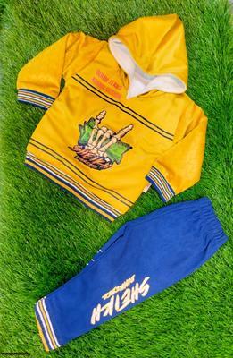 2 Pcs Boy's Stitched Velvet Printed Track Suit