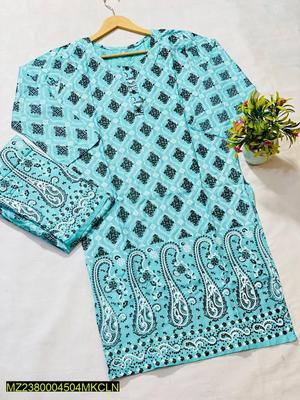 2 Pcs Women's Stitched Lawn Embroidered Shirt And Trouser