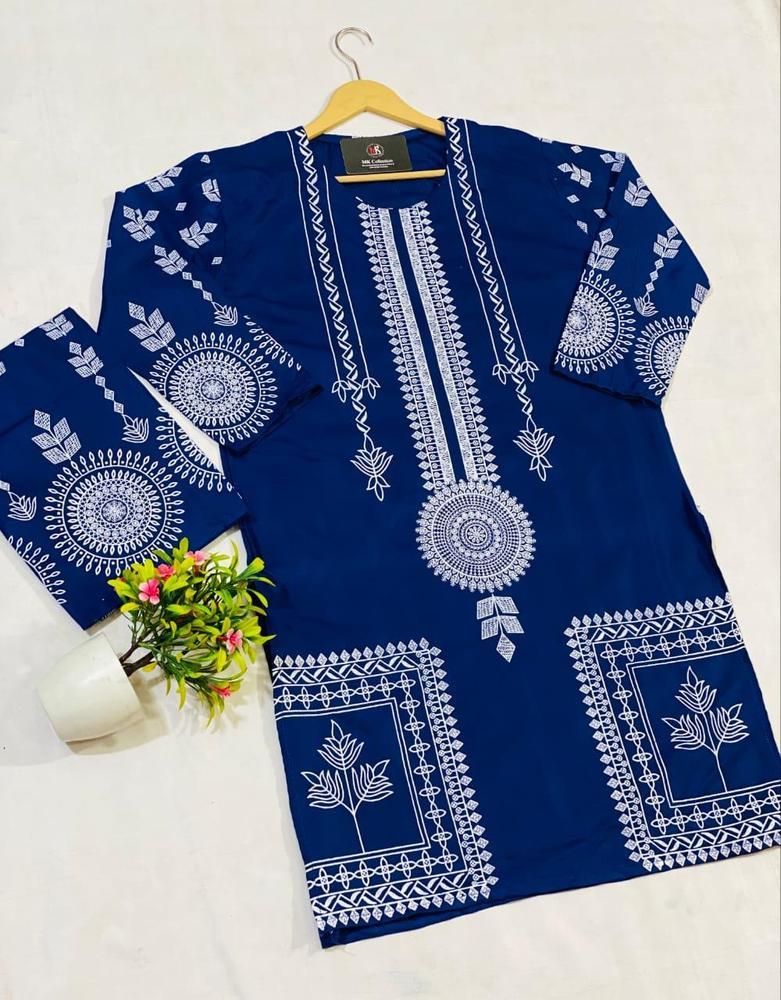 2 Pcs Women's Stitched Linen Printed Suit