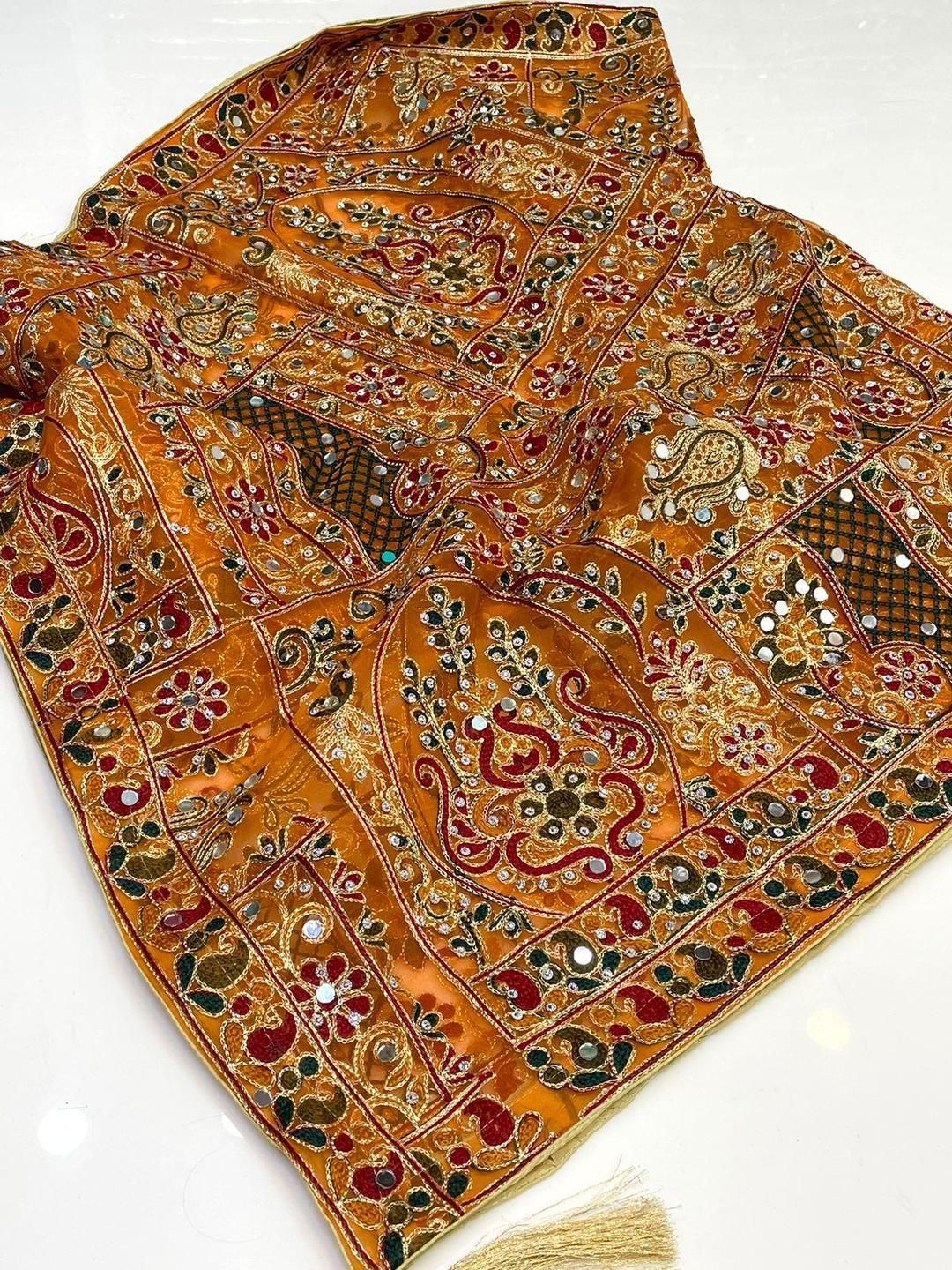 1 Pc Women's Stitched Organza Sequins Embroidered Dupatta