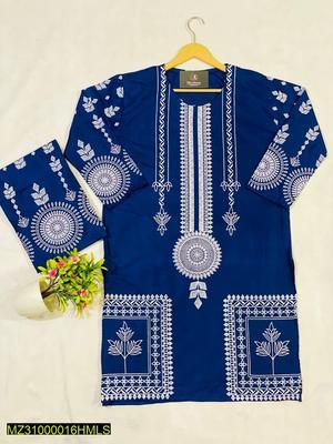 2 Pcs Women's Stitched Lawn Printed Shirt And Trouser