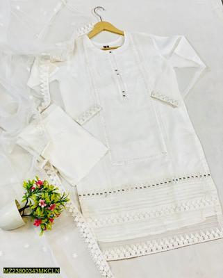 3 Pcs Women's Stitched Organza Embroidered Suit