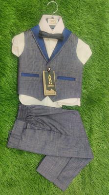 3 Pcs Boy's Stitched Cotton Plain Tuxedo Suit