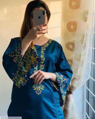 2 Pcs Women's Stitched Khaadi Net Embroidered Shirt And Trouser