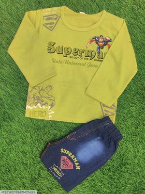 2 Pcs Boy's Blended Printed Shirt & Pants Set