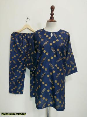 2 Pcs Women's Stitched Cotton Lawn Printed Shirt And Trouser