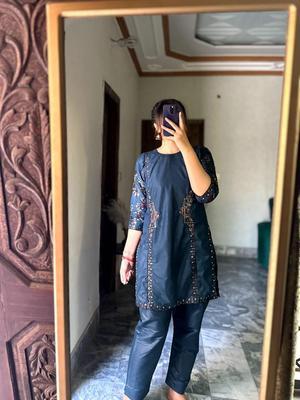 2 Pcs Women's Stitched Cotton Lawn Embroidered Shirt And Trouser