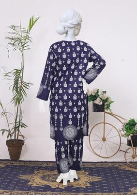 2 Pcs Women's Stitched Linen Block Printed Shirt And Trouser