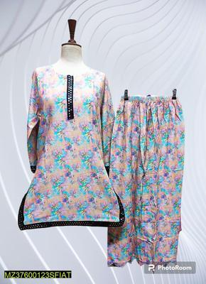 2 Pcs Women Stitched Lawn Printed Suit