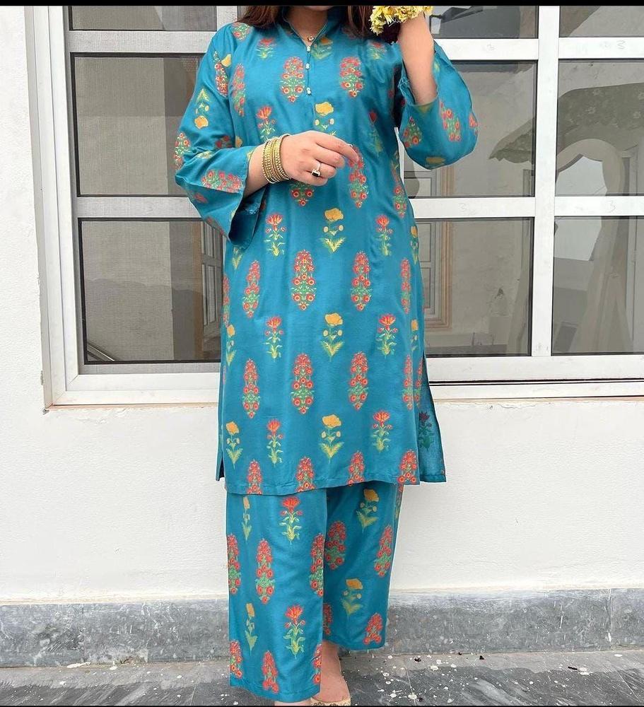 2 Pcs Women's Stitched Linen Printed Suit