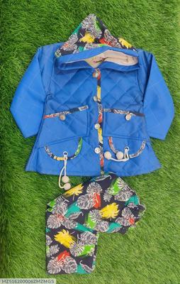 2 Pcs Girl's Velvet Printed Shirt And Trouser Suit