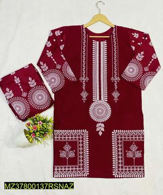 2 Pcs Women's Stitched Arabic Lawn Printed Suit