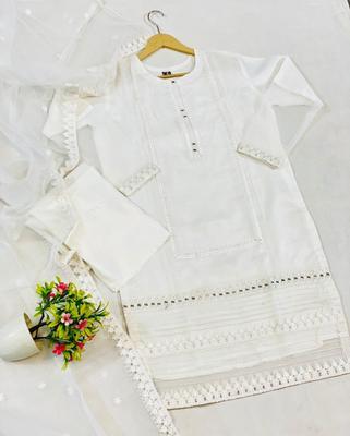 3 Pcs Women's Stitched Organza Embroidered Suit