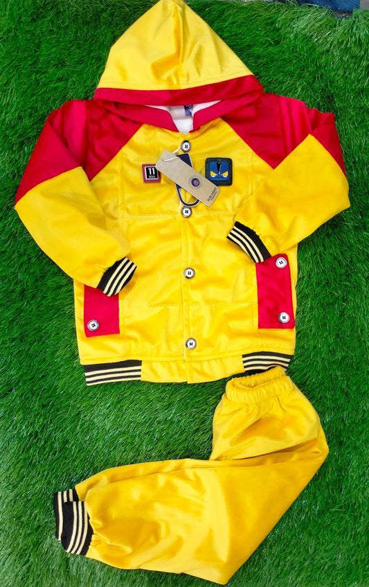 2 Pcs Kid's Stitched Velvet Printed Tracksuit