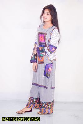 2 Pcs Women's Stitched Viscose Printed Shirt And Trouser