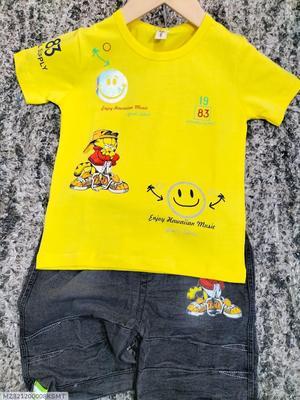 2 Pcs Boy's Cotton Printed Knicker And Shirt Set