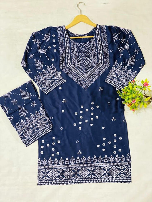 2 Pcs Women's Stitched Lawn Printed Suit