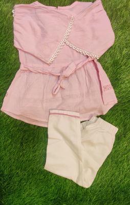 2 Pcs Girl's Cotton Lawn Embroidered Shirt And Trouser