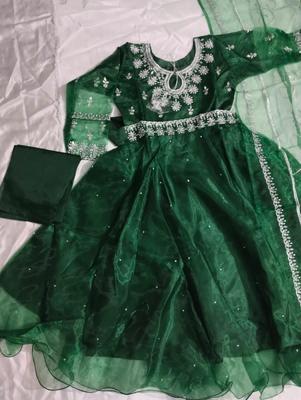 2 Pcs Girl's Stitched Organza Embroidered Maxi And Trouser