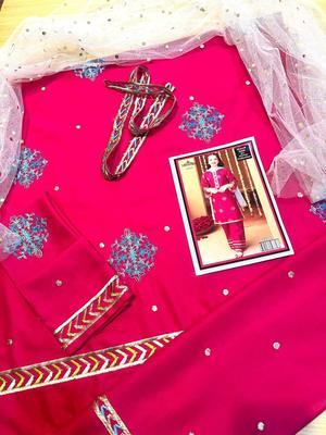 3 Pcs Girl's Dhanak Embroidered Unstitched Suit 1