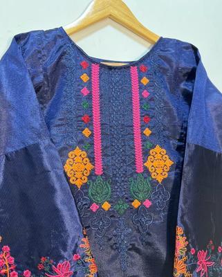 2 Pcs Women's Stitched Khaadi Silk Embroidered Suit