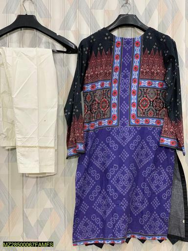 2 Pcs Mirror Work Lawn Suit