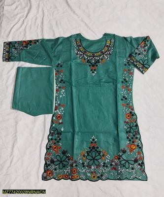 2 Pcs Women's Stitched Cotton Lawn Embroidered Shirt And Trouser