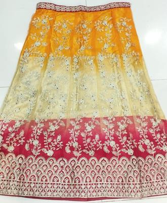 3 Pcs Women's Stitched Net Embroidered Lehengaa