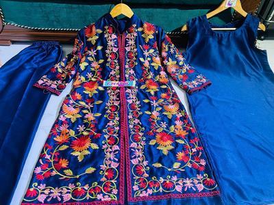 Women's Stitched Katan Silk Embroidered Gown Shirt And Trouser