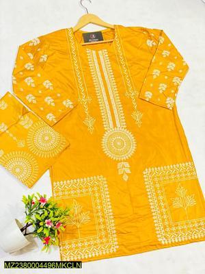 2 Pcs Women's Stitched Lawn Embroidered Shirt And Trouser