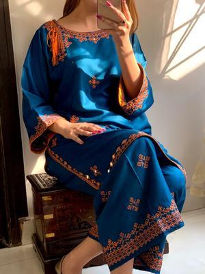 2 Pcs Women's Stitched Lawn Embroidered Shirt And Trouser - Blue