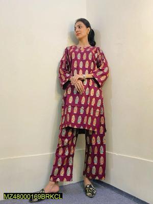 2 Pcs Women's Stitched Linen Printed Suit