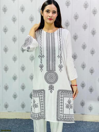 2 Pcs Women's Stitched Linen Printed Suit