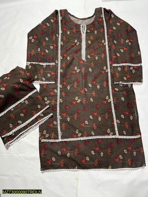 2 Pcs Women's Stitched Dhanak Printed Suit