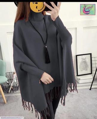 Women's Fleece Plain Poncho Cape Shawl