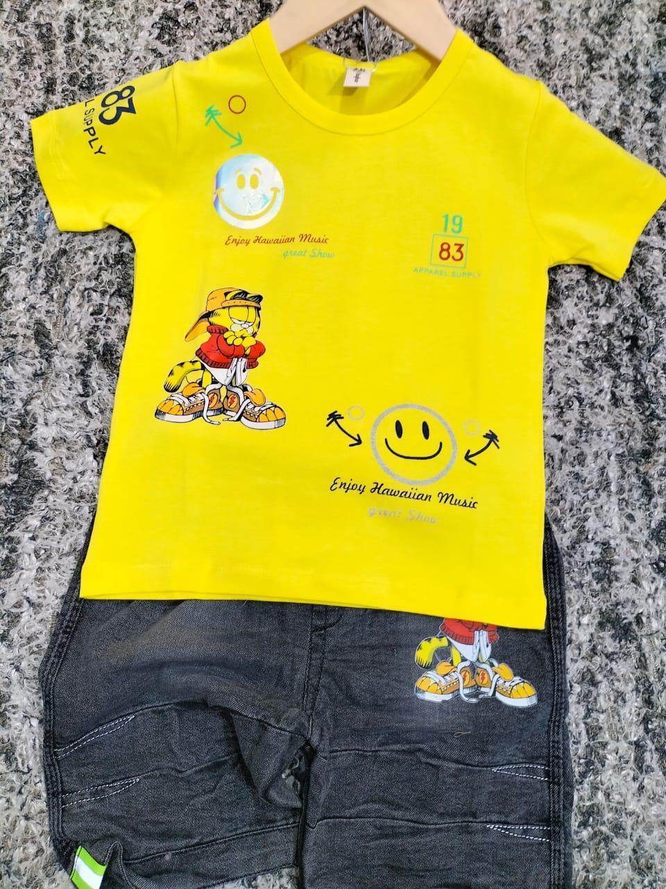 2 Pcs Boy's Cotton Printed Knicker And Shirt Set