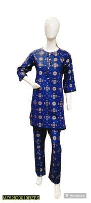 2 Pcs Women's Stitched Cotton Printed Shirt And Trouser