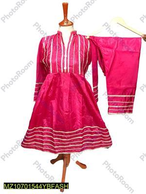 2 Pcs Women's Stitched Silk Plain Frock