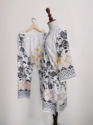 2 Pcs Women's Stitched Lawn Printed Shirt And Trouser