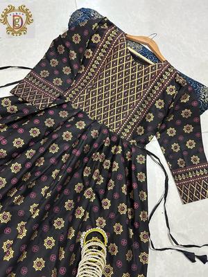 2 Pcs Women's Stitched Katan Silk Printed Frock And Trouser